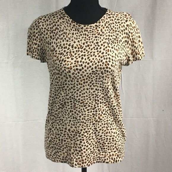 J Crew Small cheetah print tee short sleeve machine wash easy care 100% … - Picture 1 of 8